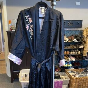 Delicates Black Robe with Floral Embroidery | Size XL